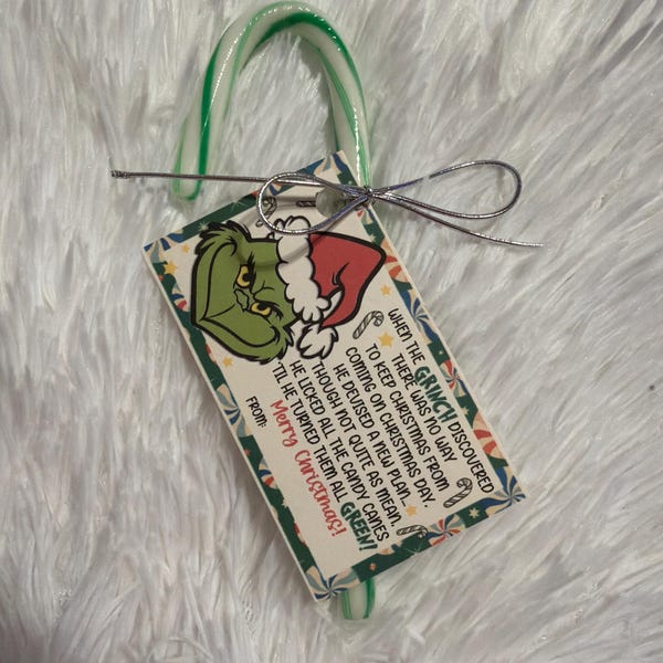 Candy Cane Grinch Inspired Christmas Gift Tags | Printable PDF - Etsy