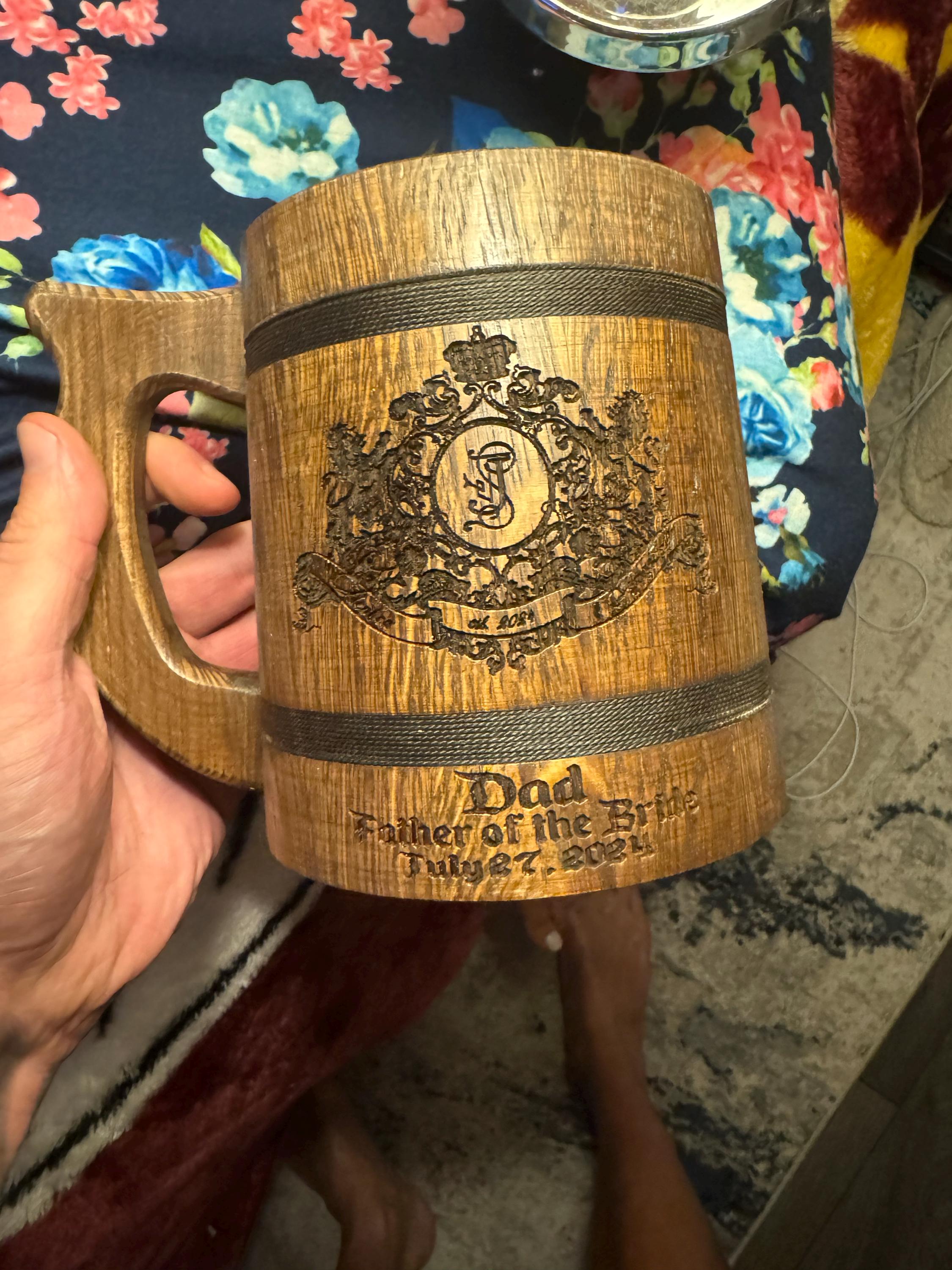 Personalized Groomsmen Beer Mug Custom Wooden Stein, Customizable Best Man Gift from Groom Engraved Wood Tankard, Wedding Gift for Father