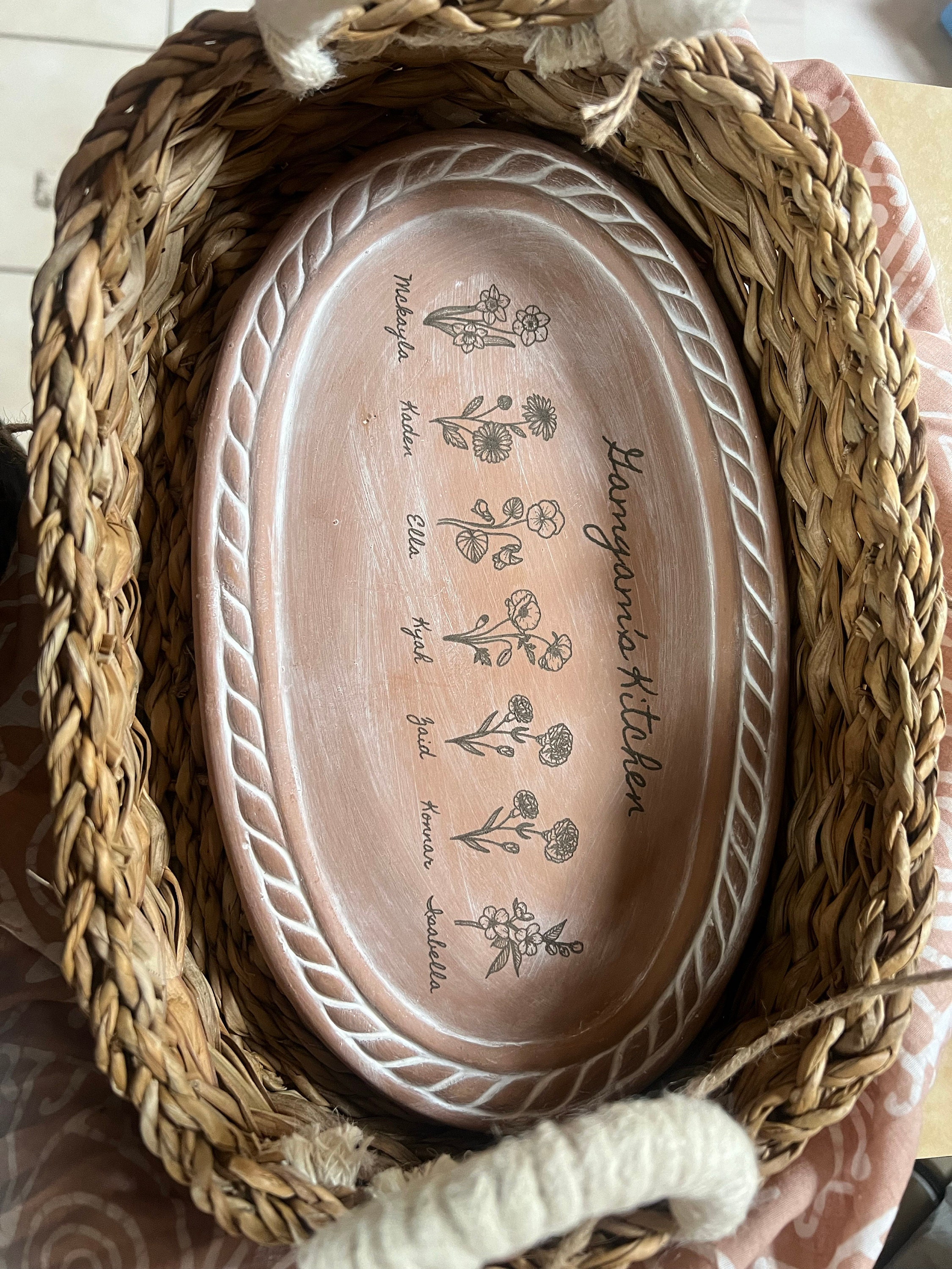 Personalized Gifts for Mom Birth Flower Gift, Custom Family Gift for Mom, Birthday Gift, Handmade Ceramic Bread Warmer Basket Birth Flower