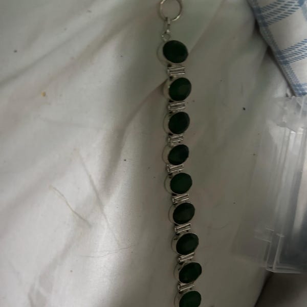 Handmade Zambian Emerald Bracelet: 925 Sterling Silver Adjustable Chain ...