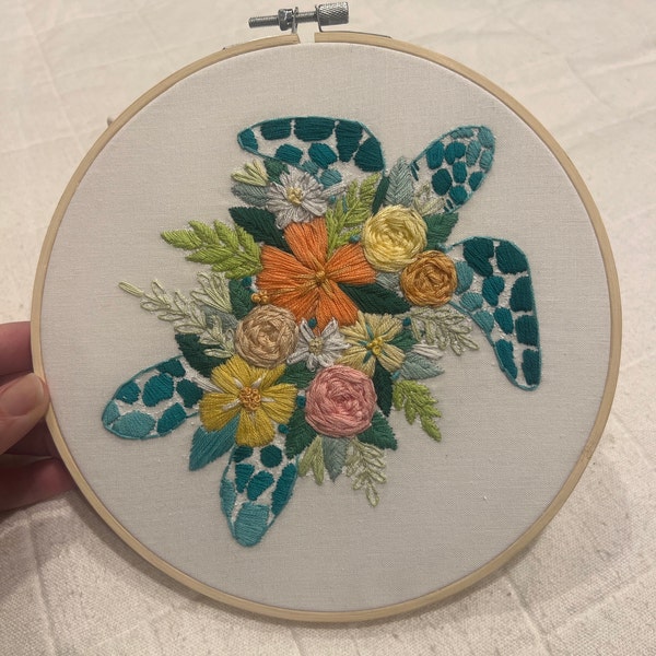 PDF Pattern - Tropical Turtle, Floral Shell Sea Turtle Embroidery ...