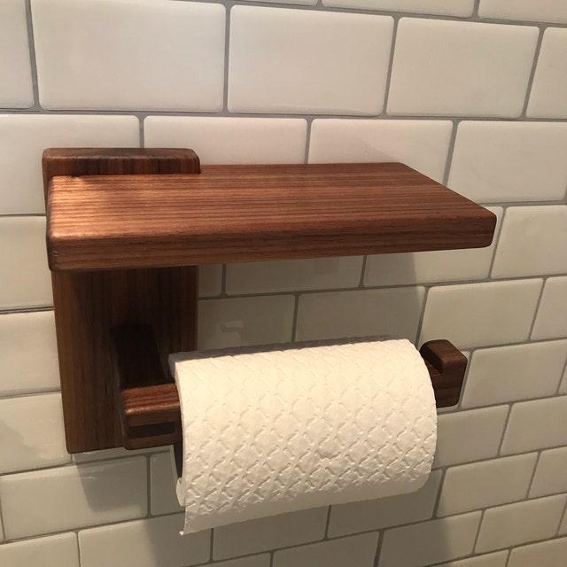 Soporte de papel higiénico de madera con estante Walnut Toilet Roll Holder  Minimal Bathroom Decor -  España