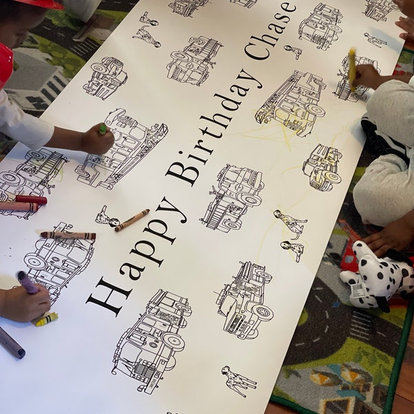 Personalized Fireman Birthday Decorations Coloring Table Runner ...