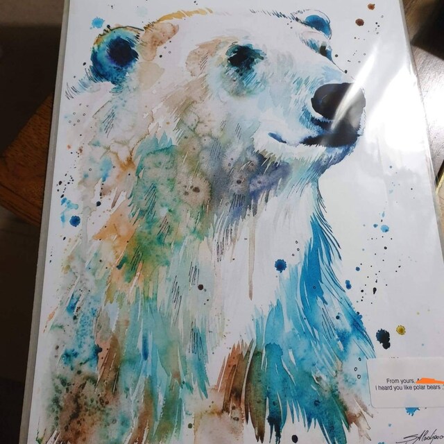 スラヴェイカ・アラジョヴァ作「シロクマ」限定版水彩画アートプリント