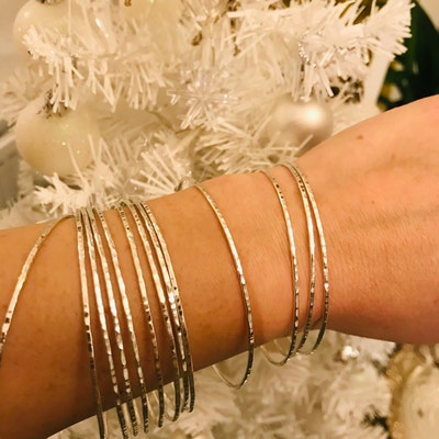 Thin Silver Bangles Sterling Silver Skinny Boho Bangles Stacking Bangle ...
