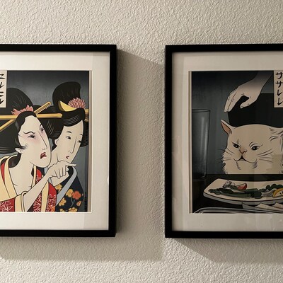 Woman Yelling at Cat Ukiyo-e Style Set of 2 Giclee Prints - Etsy