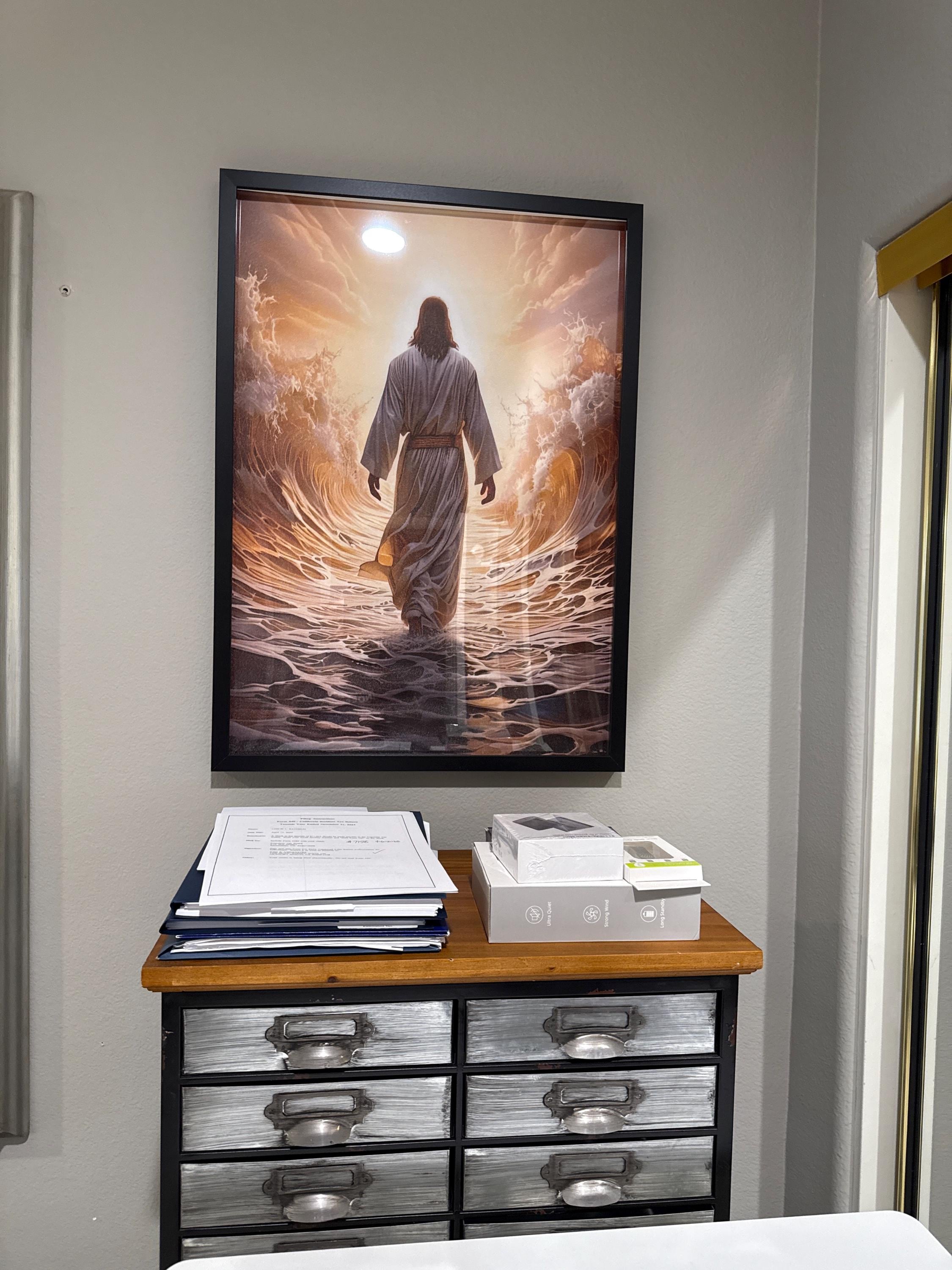 Jesus Walking on Water Canvas, Spiritual Wall Decor, Divine Light Modern Canvas Art, Ready to Hang Artwork, Christian Gift Canvas