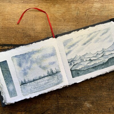 Artway Indigo Rag Book A6 Paysage – Carnet Aquarelle 100% Coton 250 G/m², 35 Feuilles Main, Couverture Rigide Bleu