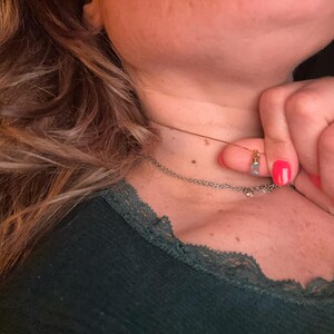Customer photo from Marta, Aquamarine Choker • Raw Gemstone Crystal Necklace • 24k Gold Filled Snake Chain • Simple Dainty Small Stone • March Birthstone • 14 inch
