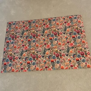 Summer Flowers Round Rug Faux Embroidery, Boho Floral Area Rug ...