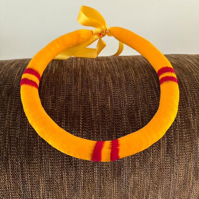 Ilima and Red Lei Hulu Kamoe, Maui Feather Lei, Handmade Custom