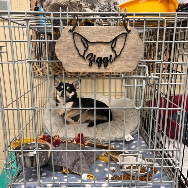 Curated visual reference: Picture Idea: Personalized Dog Ears Outline Crate Name Tag Acrylic Wood Name