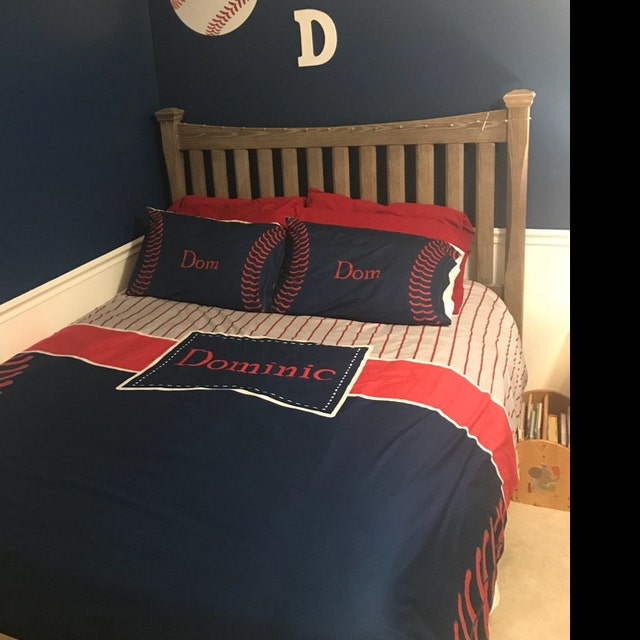 Custom Personalized Red White Blue Baseball Bedding Set Etsy