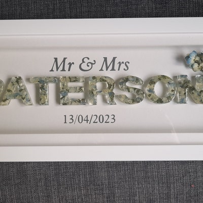 16x6 Inch Floral Name Box Frame, Flower Preservation Gift, Wedding ...