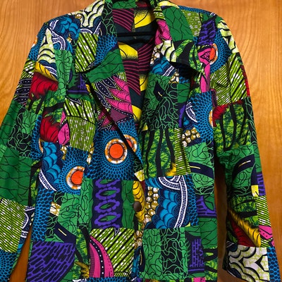 Rainbow African Print Handmade Patchwork Fitted Womans Blazer With ...