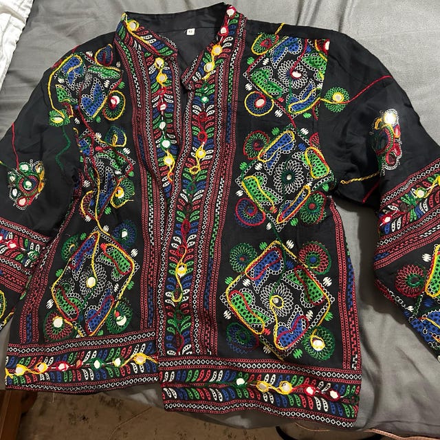 ジャケット・アウター Ethnic Embroided Design No Collar Jacket Embroidered Banjara Jacket: Vintage Kutch Tribal Coat - Etsy