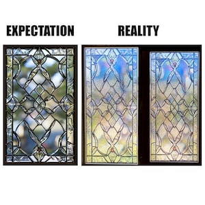 Vintage Floral Stained Glass Window Film - Privacy Decorative, Reusable, Eco-Friendly, Non-Adhesive Static Cling with Free Custom Size