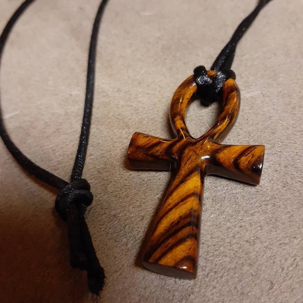 Wooden Ankh Pendant, Hand Carved Egyptian Ankh Cross Necklace for Men ...
