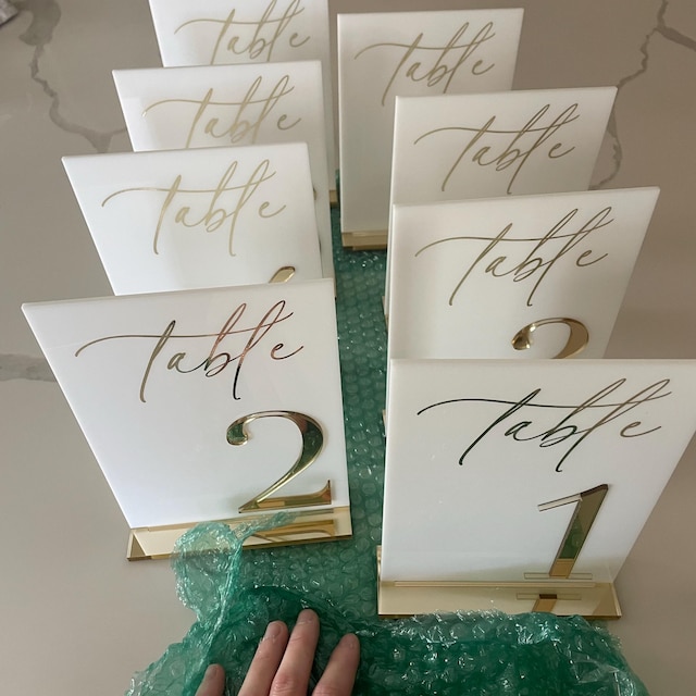 20 Tarjetas De Lugar Acrílicas Espejo Dorado, 8.9x4.4 Cm, Para Mesas De Boda Y Eventos