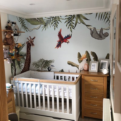Safari Wallpaper With Giraffe Jungle Monkey Tropical - Etsy