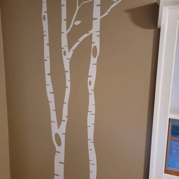Nursery Birch Tree Wall Decal Forest With Snow Birds and Deer Vinyl ...