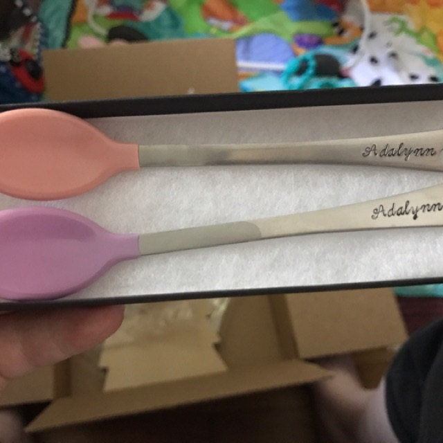Personalized Baby Spoon - Engraved Name Date - Choose Pink, Purple, Blue,  Green - BPA Free - Heat Sensitive - Baby Shower Gift - DGR-SP