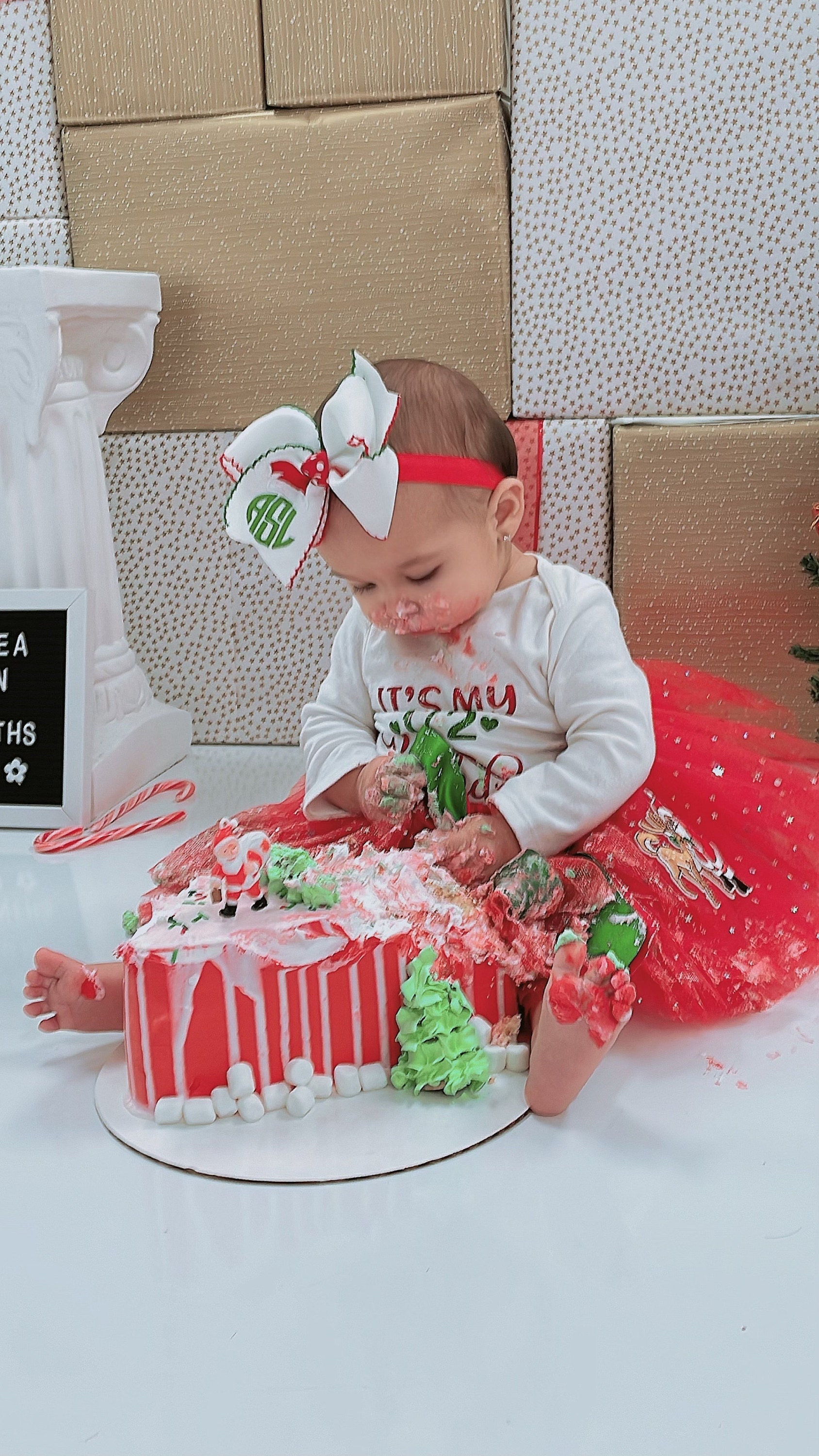 Santa Hat monogrammed hairbow- moonstitched Hairbows-personalized hairbow-Christmas hairbow- Santa bow- monogrammed bow- custom hairbow- bow