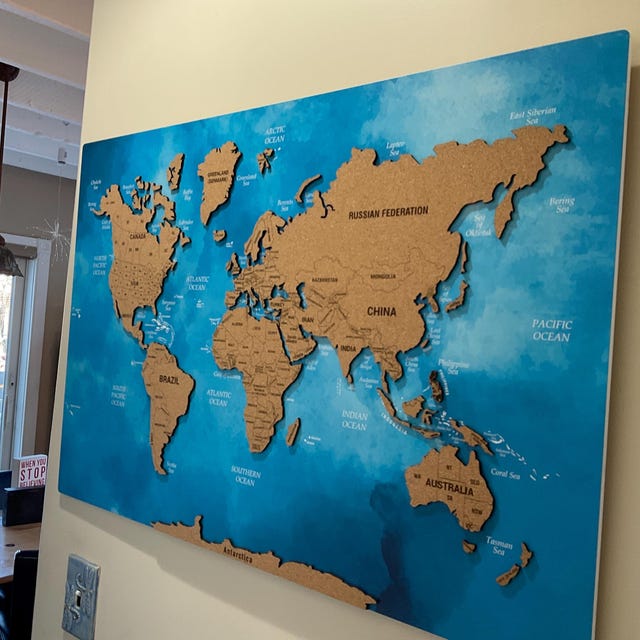 3D世界地図、コルク製世界地図ウォールアート、木製世界地図プッシュ