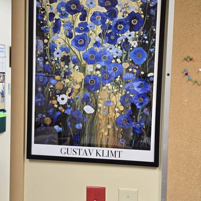 ギュスターヴ・クリムトの作品、青い花のポスター、植物の壁画