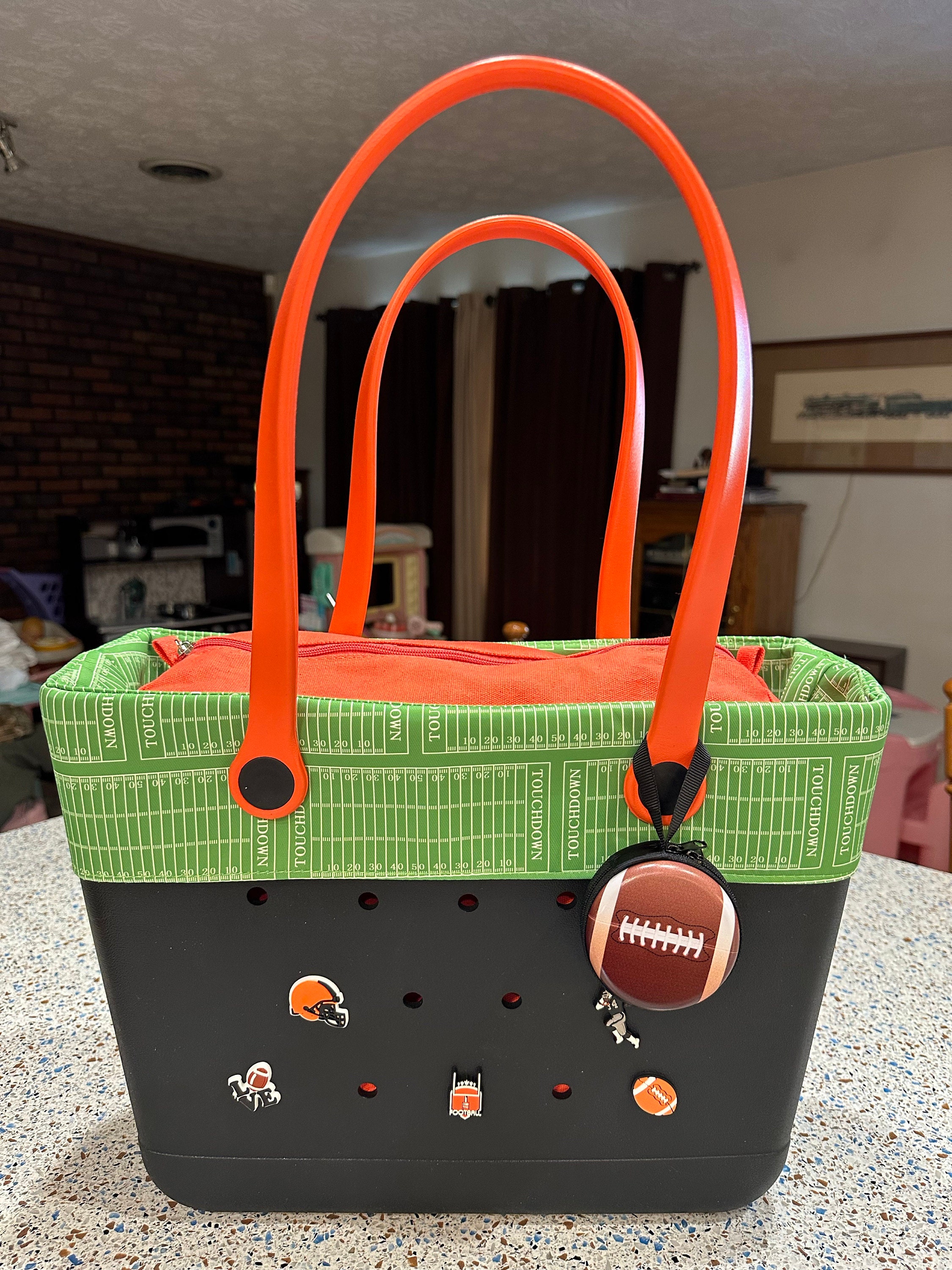 Football Mom Tote Bag, Football Bag, Sports Mom Rubber Tote Bag with Zipper, Team Manager Gift for Her, Personalized FootBall Gifts for Mom