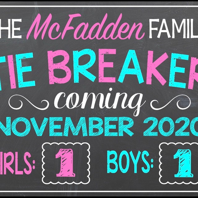 Tie Breaker Chalkboard Pregnancy Announcement - Set of 3 Printable Photo  Props / Baby Announcement / Chalkboard Signs / Tie Breaker Coming