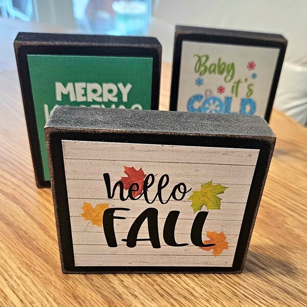 Wood Spring Blocks, Reversible Sign, Spring Decor, Spring Decoration ...