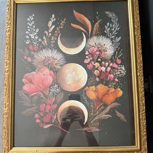 Triple Moon Goddess Print: Botanical Lunar Phase Wall Art (digital