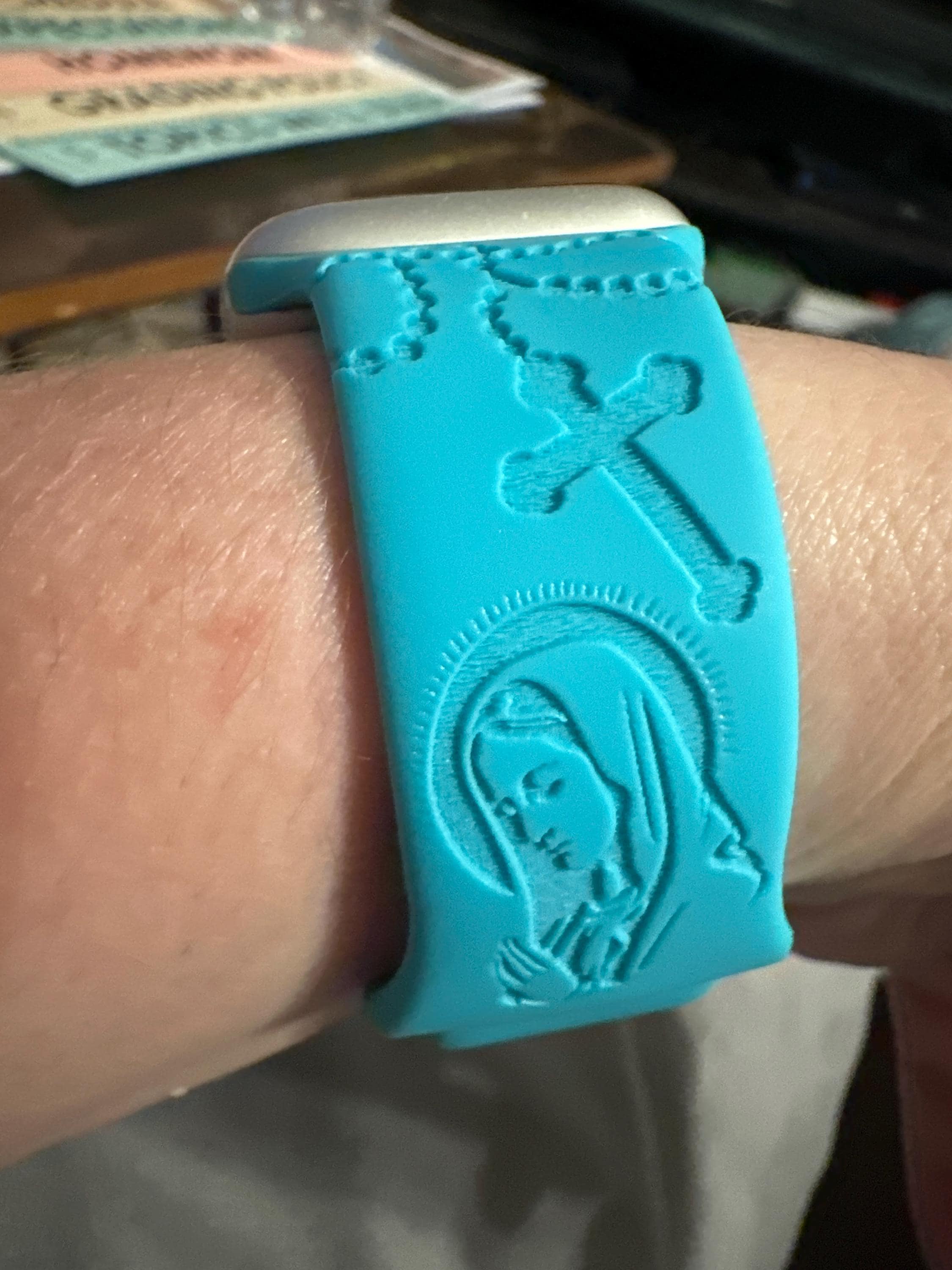SuperLugano Virgin Mary with Cross Watch Band compatible with Apple Watch iWatch Band Silicone Watch 38/40/41 42/44/45 Strap Laser Jesus God