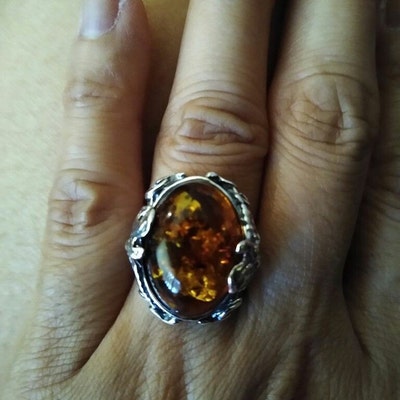 Vintage Natural Baltic Amber Ring, Gift for Her, Sterling Silver Ring ...