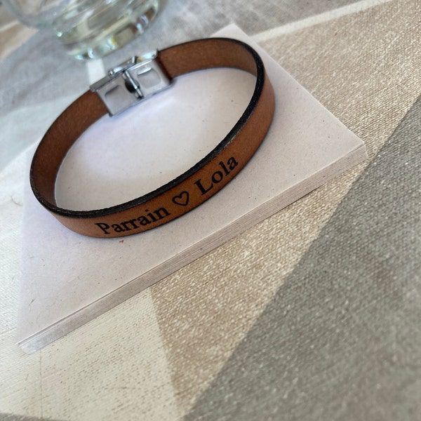 Bracelet En Cuir Personnalisable Avec Prénom - Cuir Buffle Réglable Pour Femme