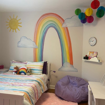 Extra Large Watercolor Rainbow Fabric Wall Decal Color - Etsy