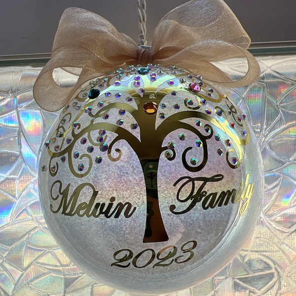 Personalized Glass Family Tree Christmas Ornament With Genuine ...