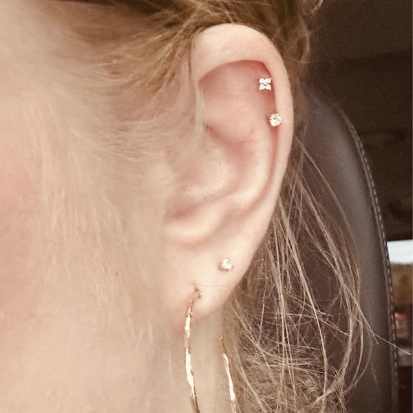 Conch Lower Helix Earrings Surgical Steel Earrings BodyAce 16G Lip - Main Image