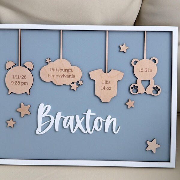 Birth Announcement Frame Sign | Personalized Baby Birth Stats | Newborn ...