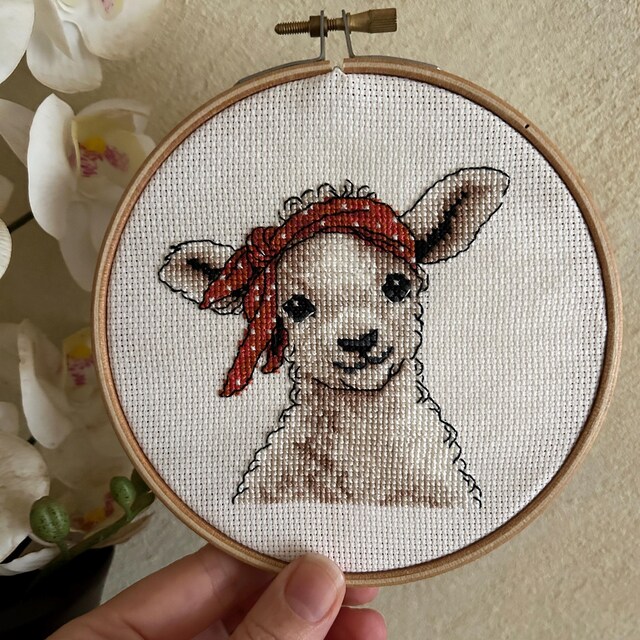 羊のクロスステッチパターン、ミニファーム刺繍、モダンなクロス