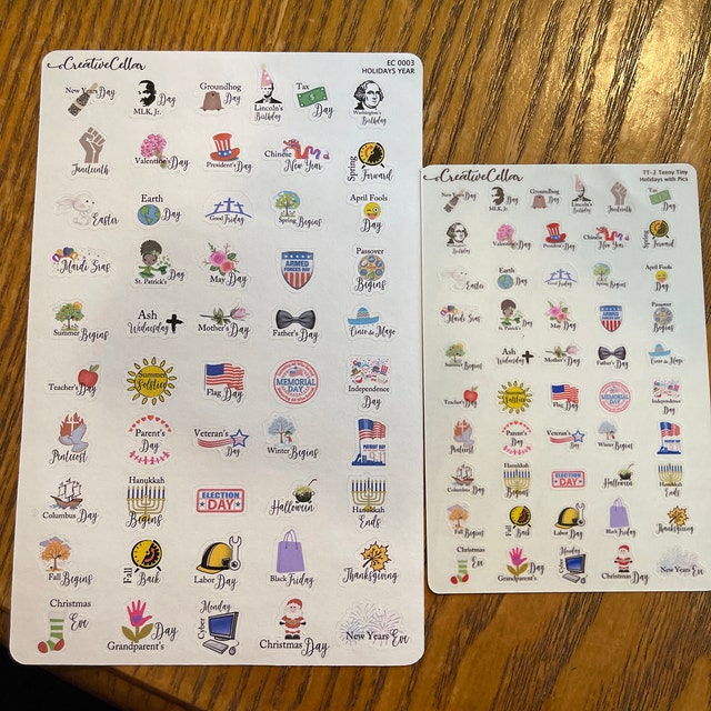EC 0003 Yearly Holidays Planner Stickers, 50 Holiday Stickers 