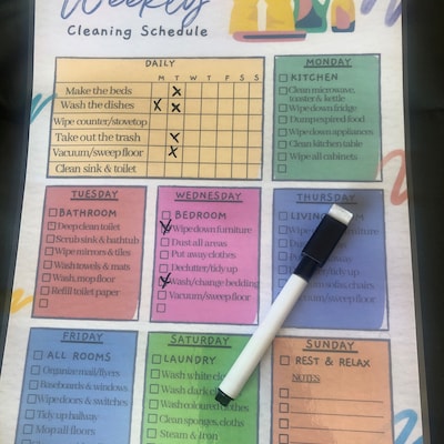 Laminated Weekly Cleaning Schedule Poster, Dry Erase White Board, Chore ...