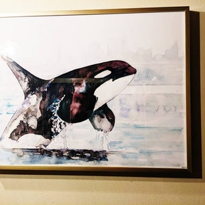 シャチの絵画 - オリジナルの水彩画からのプリント、「氷のような水