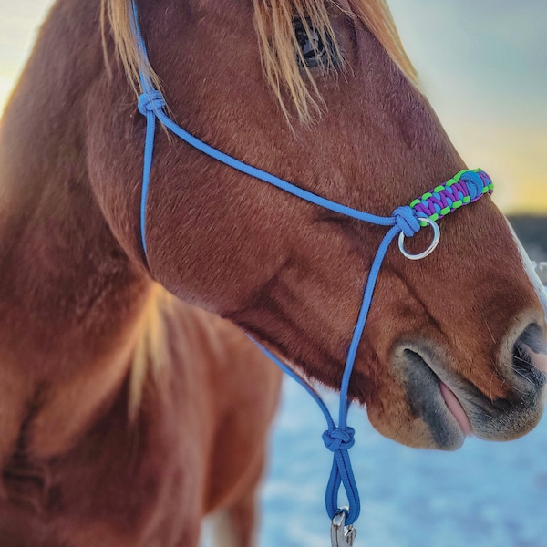 Custom Sidepull Rope Halter With Braided Noseband, Bitless Bridle, Rope ...