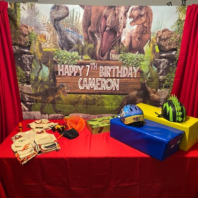 Jurassic World Dinosaur Photo Backdrop Boys Happy Birthday Baby Shower ...