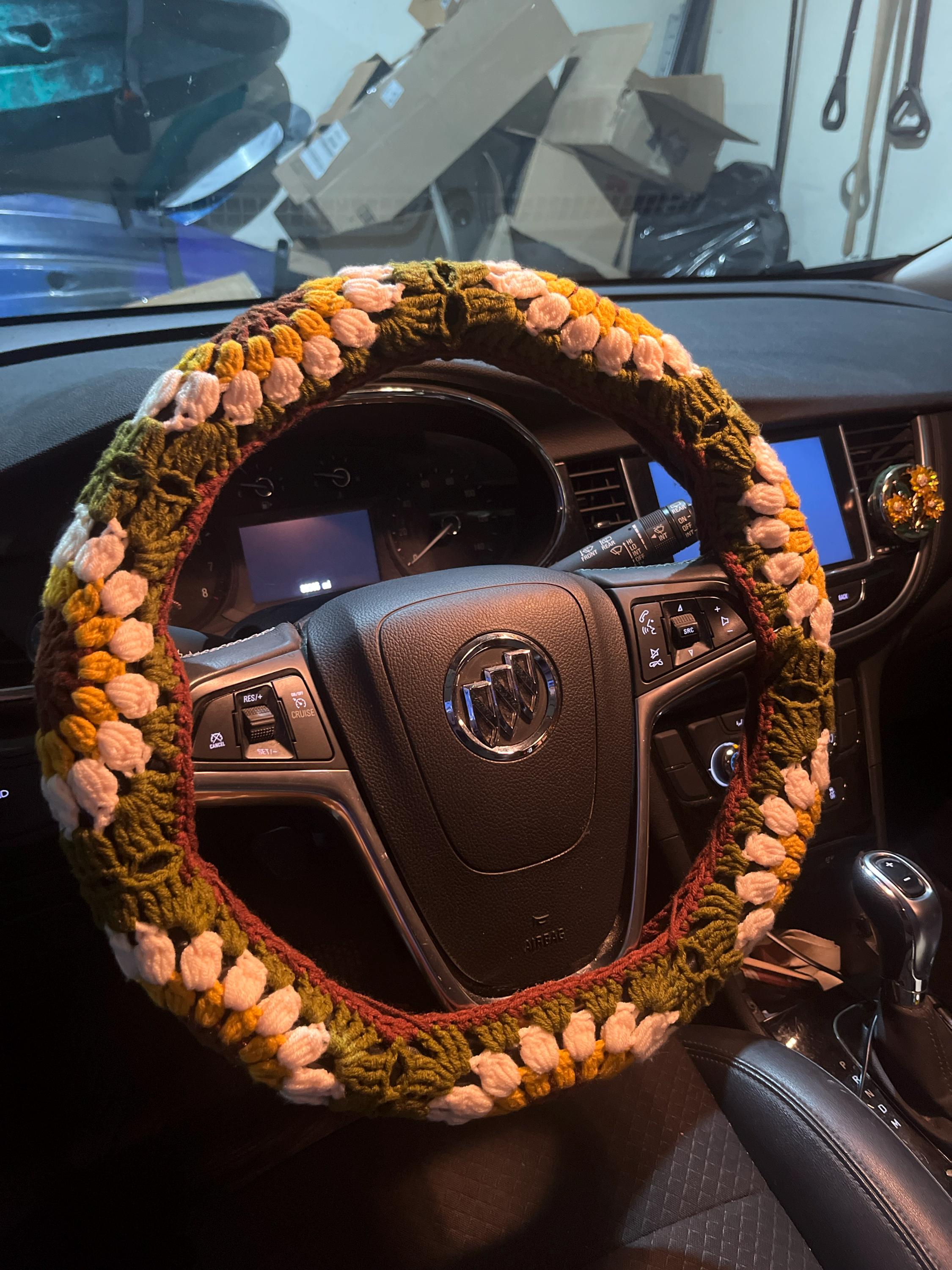Sonnenblumen Auto Steuerrad Hülle,Gehäkelte Steuerrad Hülle,Blumen Gurthülle,Süße Steuerrad Hülle,Auto Zubehör