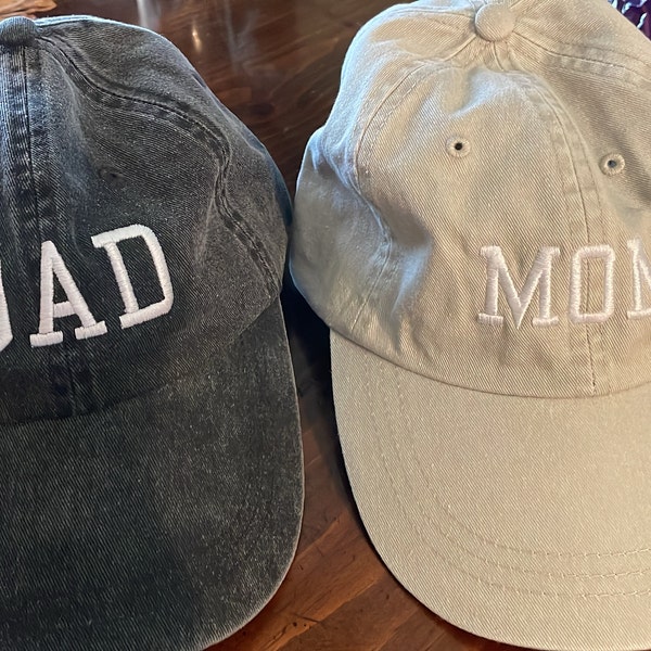 Mom & Dad EMBROIDERED Dad Hat Cap, Pigment Dyed Unstructured Baseball ...