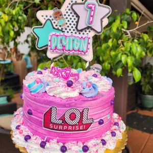 Pink & Turquoise Kids Cake Topper Cartoon Birthday Cake Topper Kids ...
