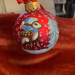 Baby 1st Christmas Hand Painted Glass Ornament, Reindeer Bauble ...